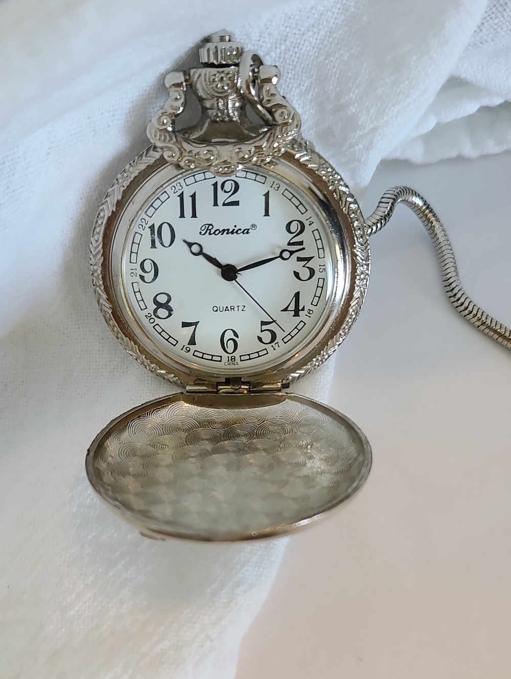 Ronica Silver-Tone Men's Pocket Watch with Chain